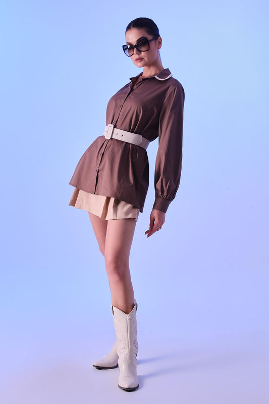 Dantel Detaylı Oversize Gömlek Romantizm