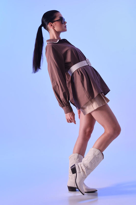 Dantel Detaylı Oversize Gömlek Romantizm