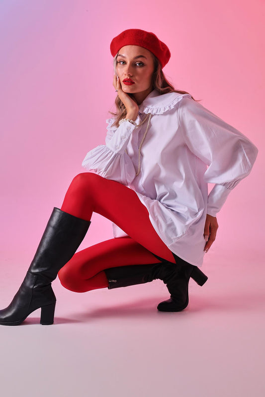 Fırfır Detaylı Oversize Gömlek Beyaz