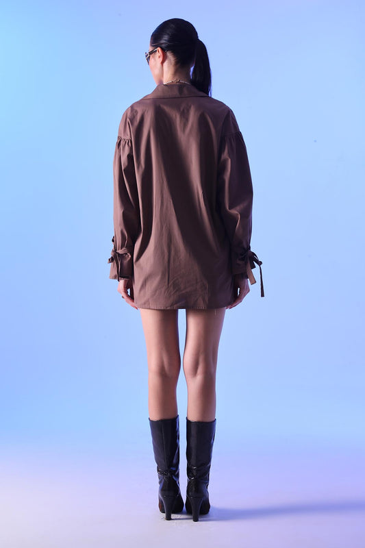 Bağcık Detay Oversize Kişisel Gömlek