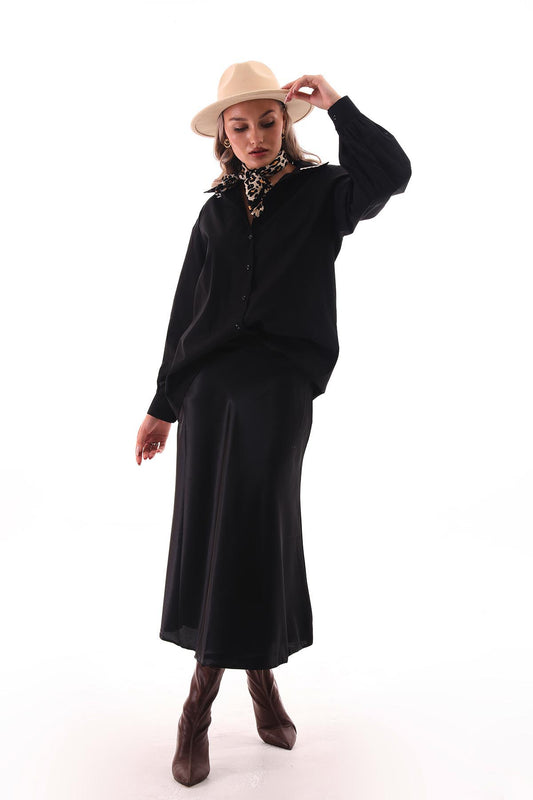 Dantel Detaylı Oversize Gömlek Siyah