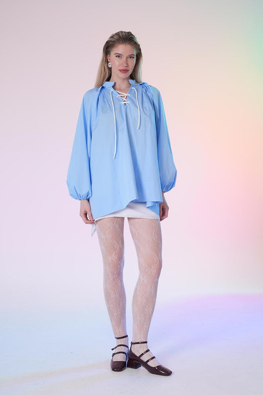 Balon Kollu Oversize Poplin Gömlek