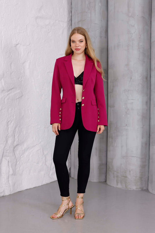 Emerald Altın Düğme Ceket Kırmızı