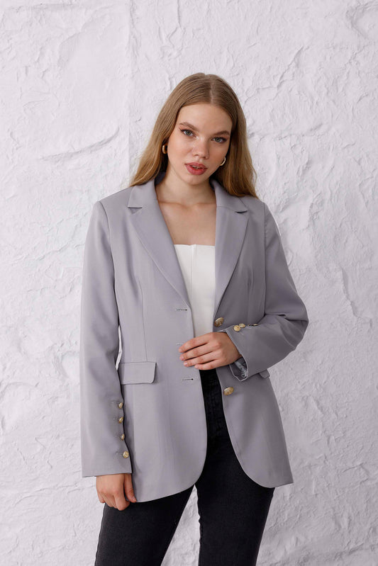 Emerald Altın Düğme Ceket Gri