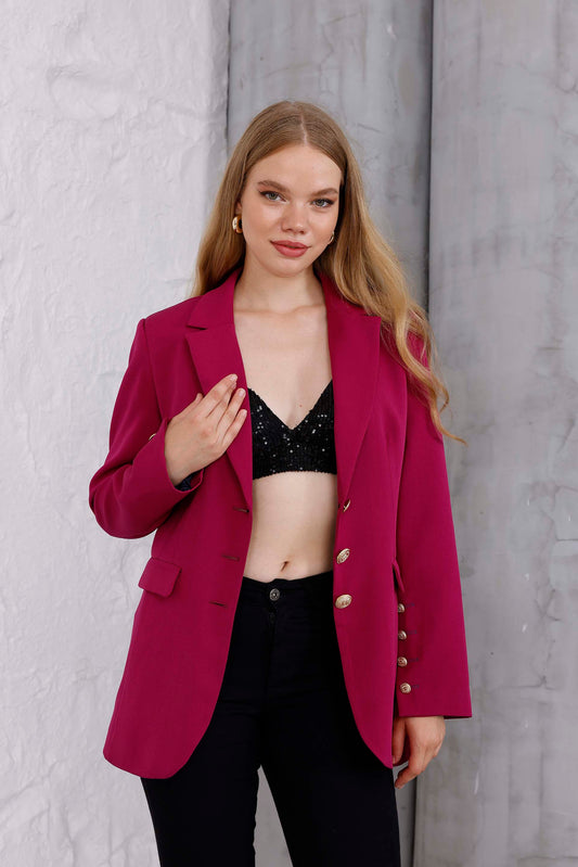 Emerald Altın Düğme Ceket Kırmızı